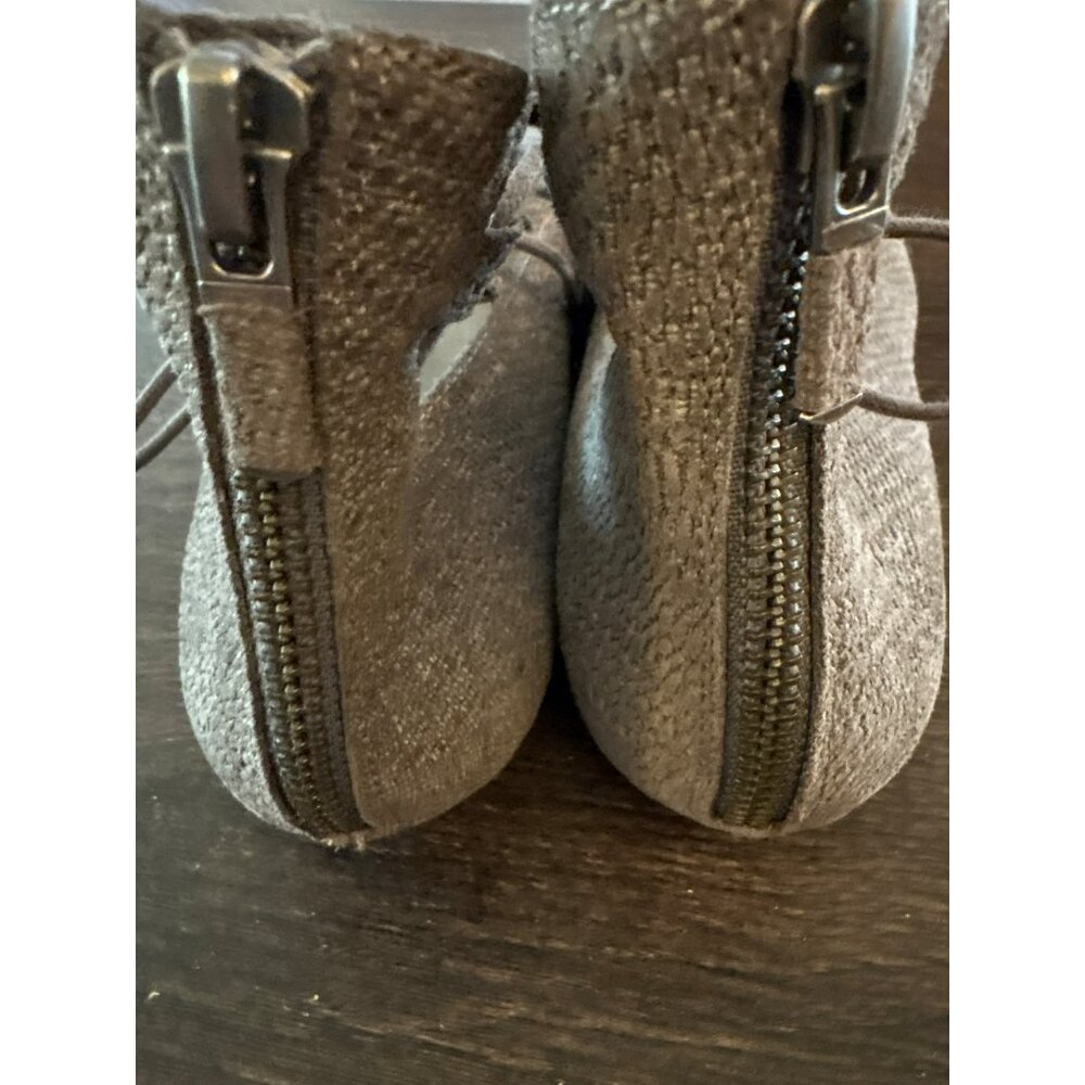 Eileen Fisher Vero Cuoio Gray Lace-Up Ankle Flats With Back Zippers Sz 8.5 - Picture 2 of 7
